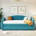 thumbnail image 3 of Harper & Bright Designs Twin Size Upholstered Daybed with Trundle, Velvet Sofa Bed with Headboard and Armrest for Living Room, Blue, 3 of 16