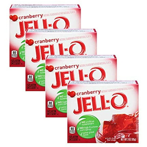 Jell-O Cranberry Flavor Gelatin Dessert, 3 Ounce Pack of 4-5106510113