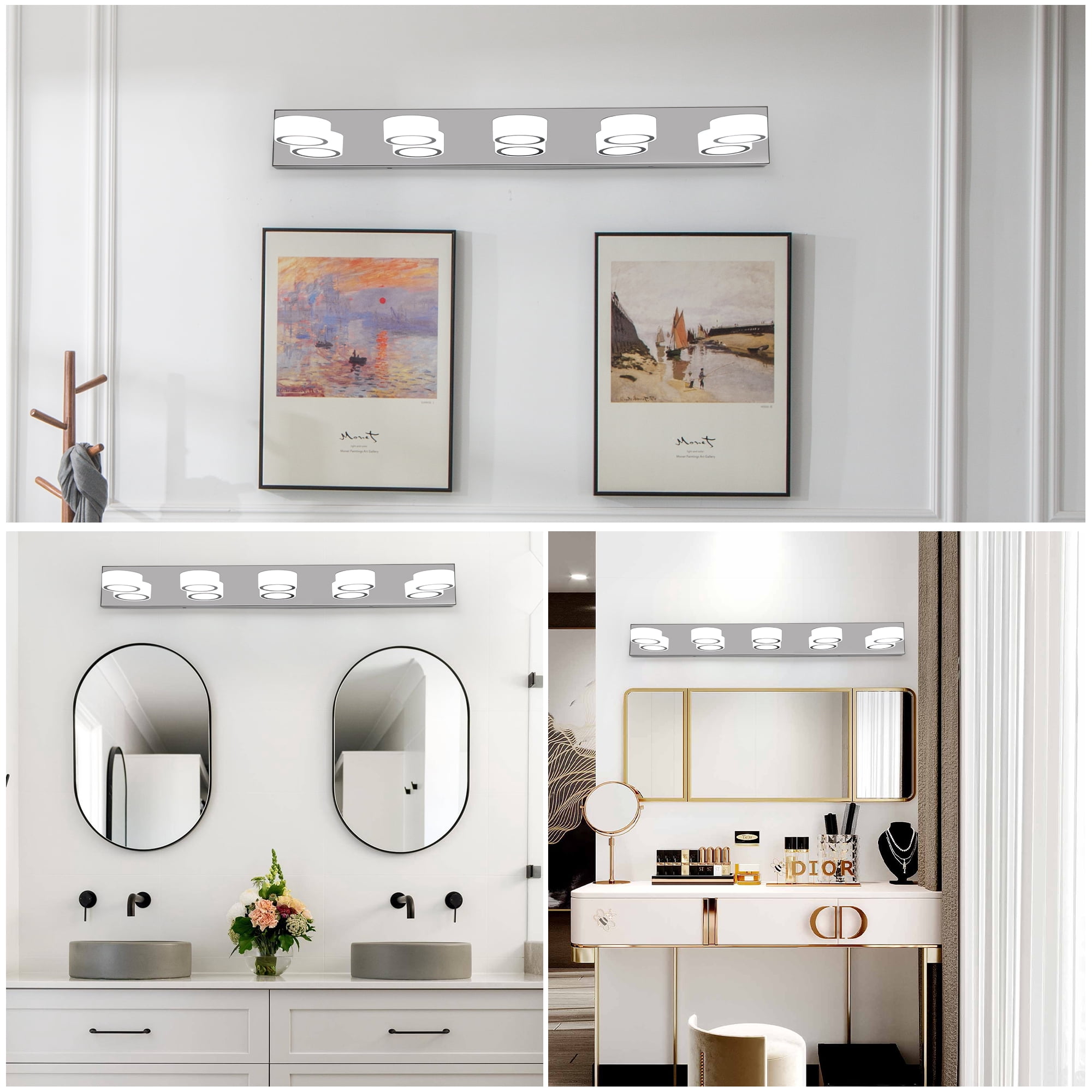 5 Light Modern Rotating Oval Lampshade 37.0in Metal Vanity Light Fixtures Dimmable for Bathroom Lighting Over Mirror Chrome