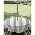 thumbnail image 2 of Sage Green Grey Stripe Outdoor Tablecloth with Umbrella Hole, Modern Farmhouse Vertical Striped Spillproof Waterproof Outdoor Table Cover, Patio Tablecloths for Party/Garden/Picnic, Round 54 inch, 2 of 9