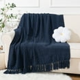 Battilo Cozy Modern Navy Blue Throw Blanket, Knitted Herringbone Design ...