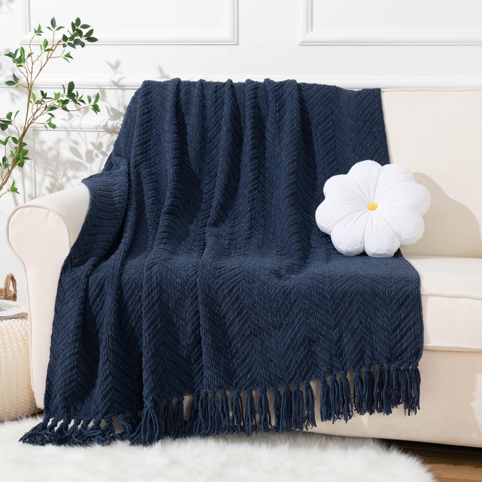Blue throw blanket for couch sale