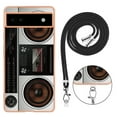 thumbnail image 5 of for Google Pixel 6a Crossbody Strap Phone Case, Anti-Fall Pattern Clear Design Transparent Soft & Flexible TPU Drop and Shockproof Protective Cover with Adjustable Nylon Neck Strap, Retro Radio, 5 of 7