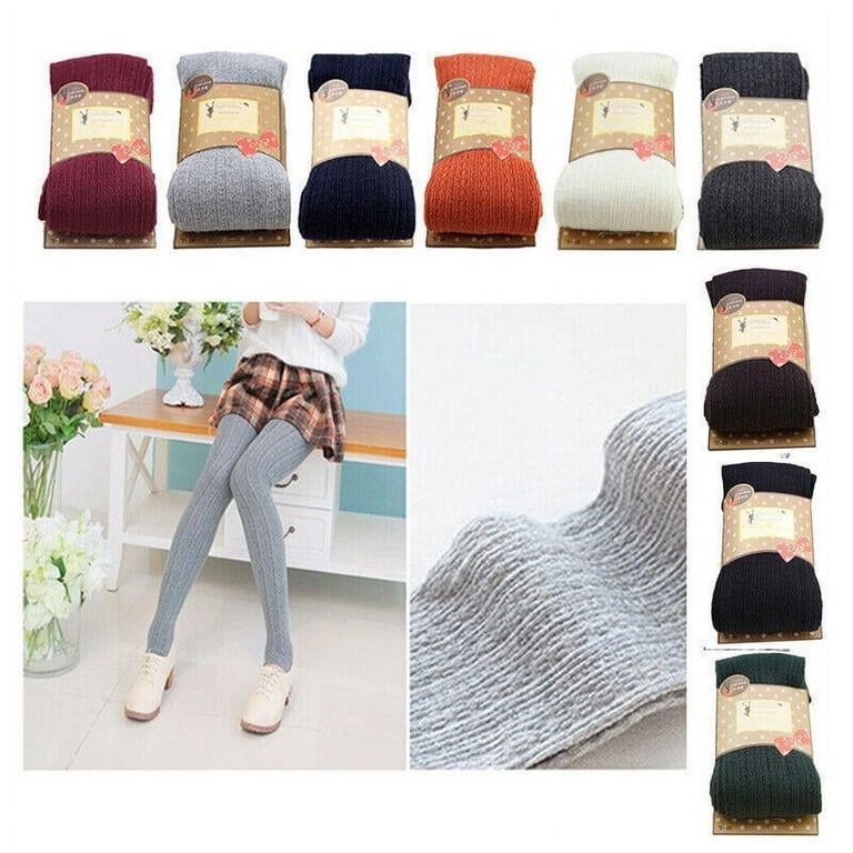 Women Winter Cable Knit Sweater Footed Tights Stretch Stockings