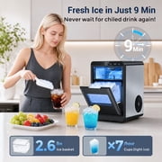 Snowyermine Nugget Ice Maker Countertop, 44 lbs per Day, Soft, Chewable Sonic-Style Pebble Ice, One-Touch Self-Cleaning, Stainless Steel, Black, for Home, Kitchen, Office, RV and Camping