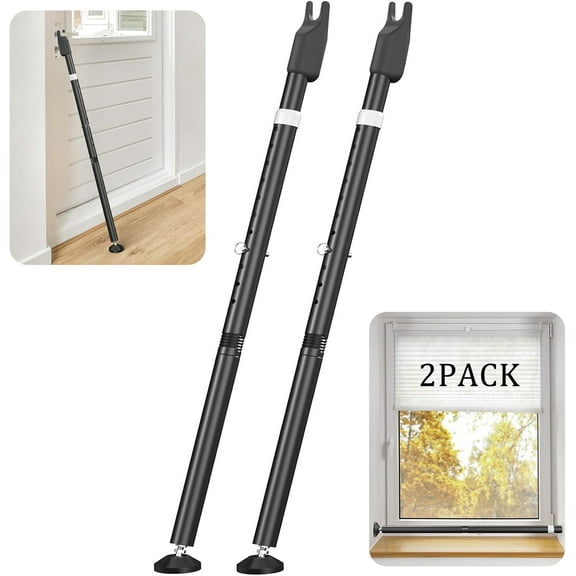 Sliding Door Security Bar and 2-in-1 Sliding Glass Door Stoppers Security for Patio, Home, Hotel Door Stick Security(2Pack Black)