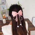 thumbnail image 5 of Chanana Elegant Burgundy Long Ribbon Bow Hair Clip with Tassel Chains & Fluffy Pom-Poms – Soft Fabric Barrette for Women and Girls, Daily Wear, Weddings, Parties, Daily & Special Styling, 5 of 5