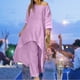 thumbnail image 1 of Top De Manga Larga + Pantalones Camisas de mujer + Pantalones de pierna ancha Casual Algodón Lino Dama Chándal 2 piezas Traje de ropa Kuymtek Púrpura L para Mujer, 1 of 9