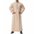 thumbnail image 4 of Muslim Thobe for Men Frog Buckle Mens Caftans Big and Tall Mens Soft Arab Thobe with Pocket and Embroidery Size 3XL Beige, 4 of 9