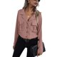 thumbnail image 2 of VISgogo, blusas de chifón salvaje a la moda para mujer, camisa de un solo pecho con cuello vuelto de Color sólido, Tops informales de manga larga para oficina para mujer VISgogo  moda, 2 of 8