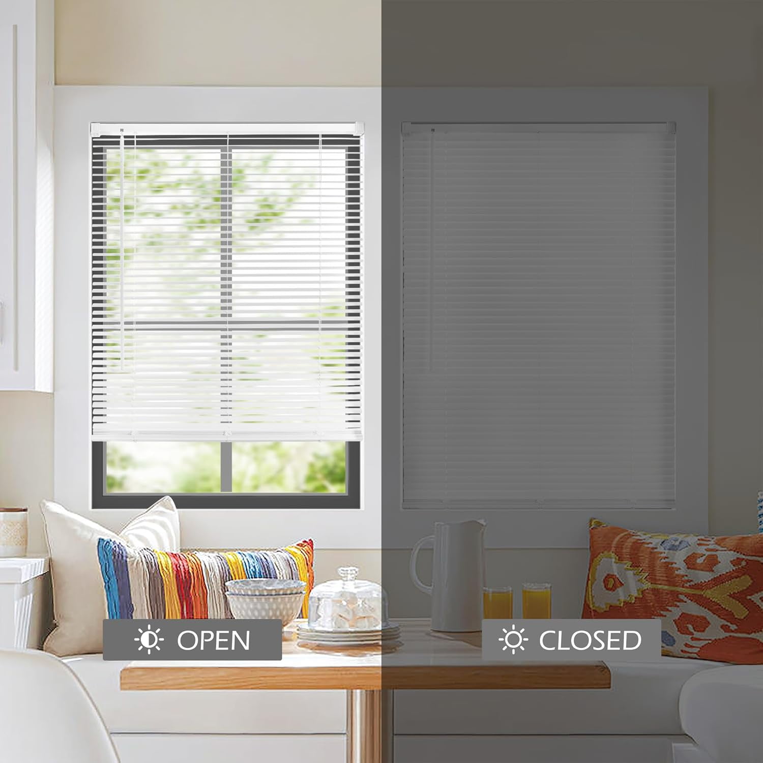 LazBlinds Cordless 1" Vinyl Horizontal Mini Blinds, Light Filtering Blinds for Windows, Blinds and Shades for Windows Size 52" W x 64" H, White