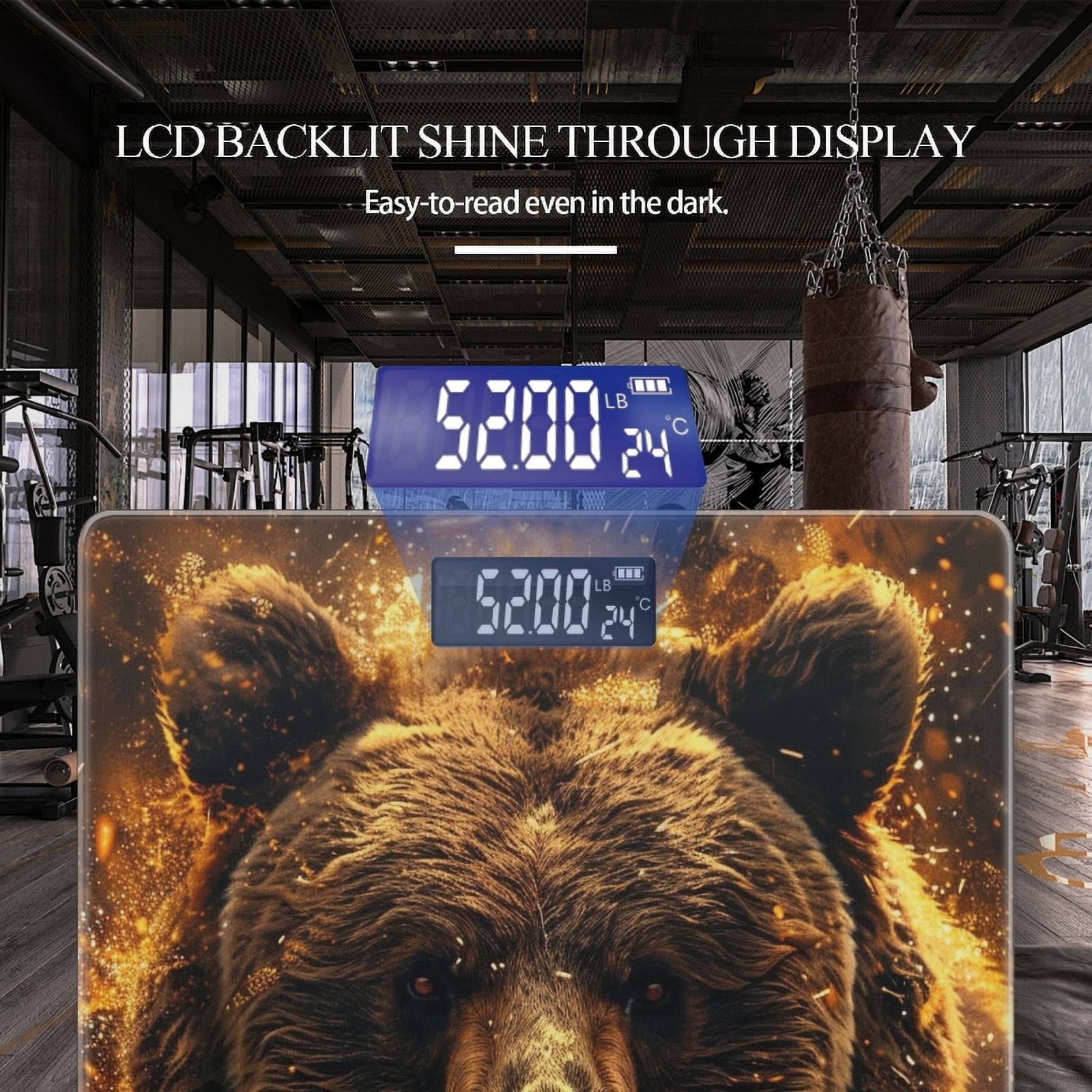 Bathroom Scale, Highly Accurate Digital Body Scale,Precisely Measures Weight up to 400 lbs-Impressive Brown Bear With Sparks And Fire