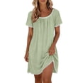 thumbnail image 2 of QUNYINEY Solid Women's Dresses Short Sleeve Midi Summer Lace T-Shirt Dress Pleated Drop Shoulder Crew Neck Lounge Loose Fit Dresses, 2 of 9