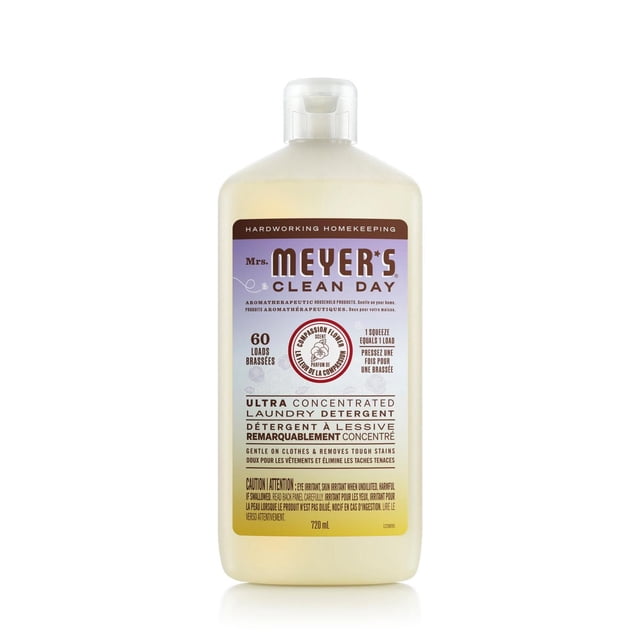 Bottle of Mrs. Meyer's Clean Day Ultra Concentrated Laundry Detergent in Compassion Flower scent, 720mL size for 60 laundry loads.