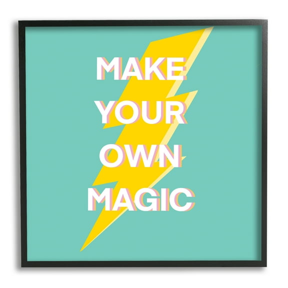 Stupell Industries Make Your Own Magic Lightning Bolt Inspirational Painting Black Framed Art Print Wall Art