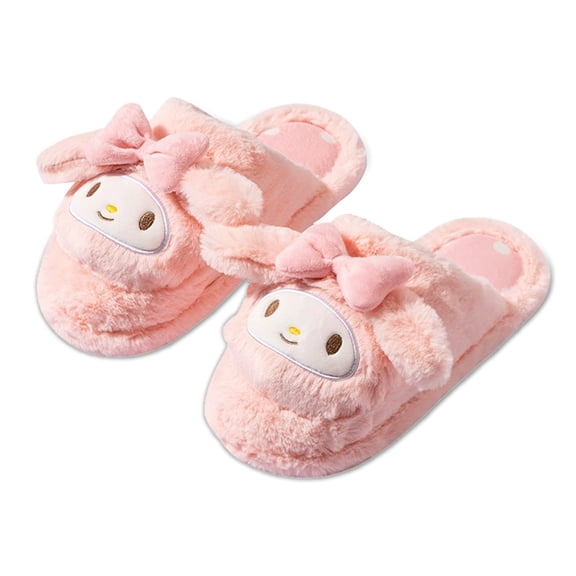 Roffatide Anime Melody Cute Plush Floor Slippers Indoor Shoes Fuzzy Slippers with Rubber Sole for Women 7.5-8