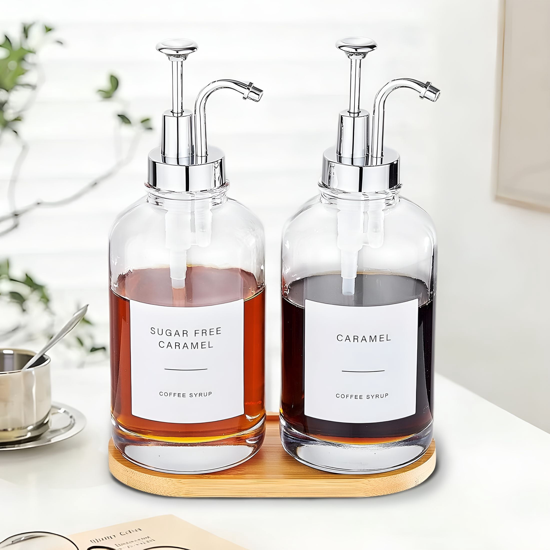 ACDANC 2026 New Coffee Syrup Dispenser Coffee Bar Accessories 16.9 Oz Syrup Dispenser with Labels,Syrup Pump Dispenser for Coffee Bar(Silver Pump), for Coffee Stations, Kitchens, Home Bars, Cafes.
