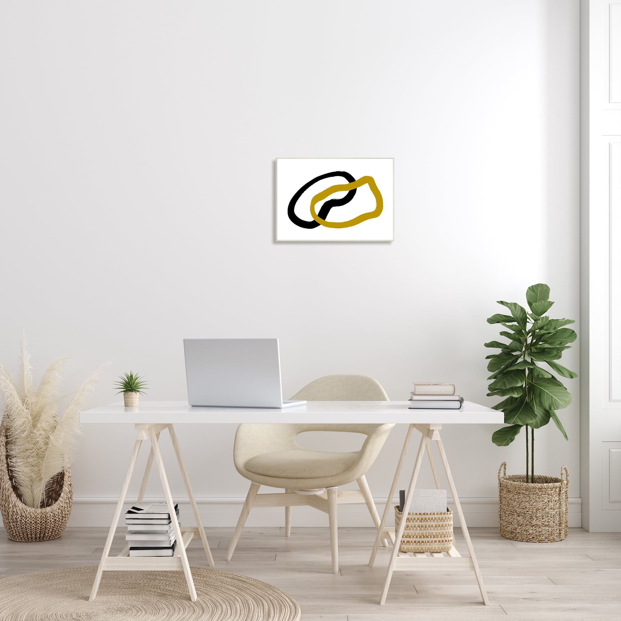 Stupell Industries Embrace over Horizon Line Abstract Black Gold Shapes Abstract Painting Unframed Art Print Wall Art, 13 x 19