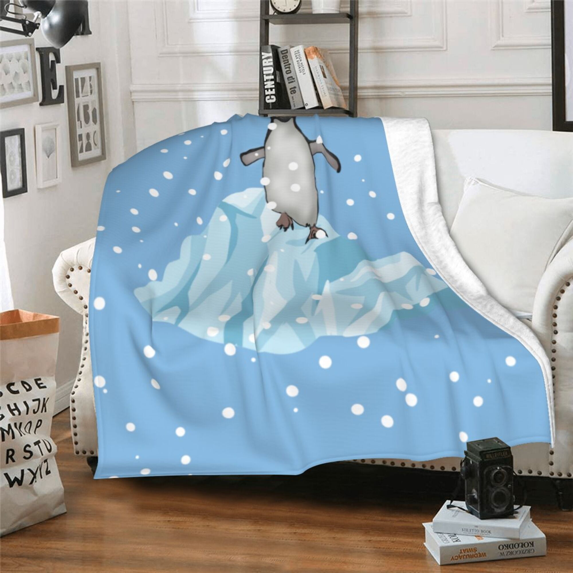TEQUAN Double Layer Plush Bed Blanket Cartoon Cute Penguin Snow