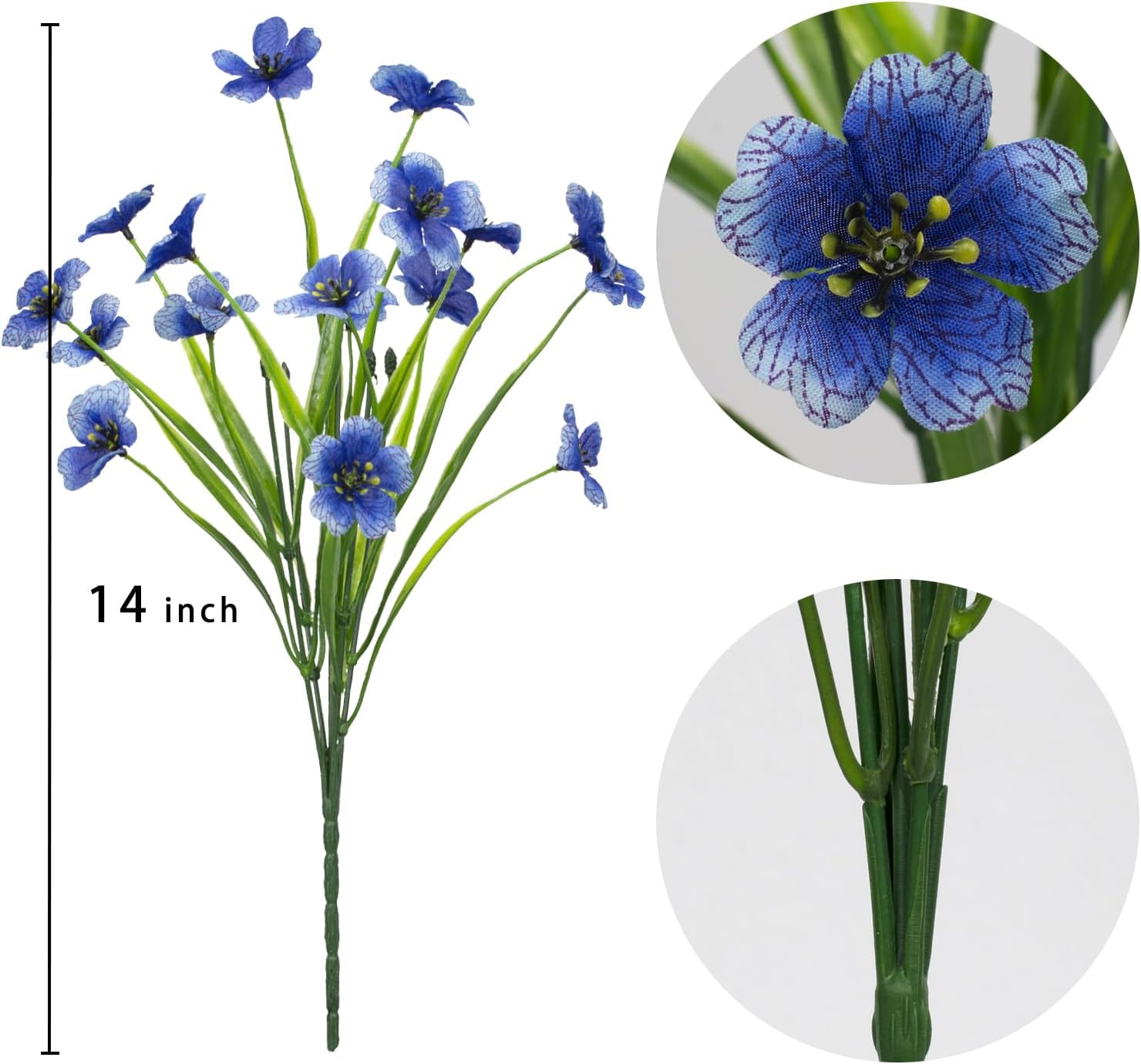 24 Bundles Artificial Violet Flowers Outdoors UV Resistant Fake Plastic Silk Flowers Faux Plants for Indoor Outside Porch Window Garden Decoration (Blue)
