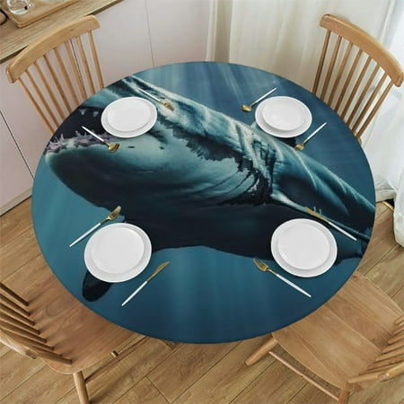 

BCIIG Shark Water Light Round Table Cover Stain Resistant Washable Indoor Outdoor Tablecloth Kitchen Dining Wedding Parties 100% Polyester Waterproof Outdoor Fitted 38 -42