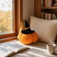 thumbnail image 6 of Euahivb Halloween Pumpkin Decorative Pillow 13.8 x 13.8 Inch Plush Stuffed Toy with Black Wizard Hat for Kids Room Living Room Couch Spooky Holiday Decor, 6 of 7