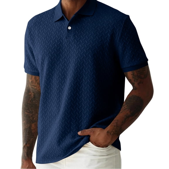 Men Textured Polo Shirts Short Sleeve Collared Tees Casual Summer T Shirt, M