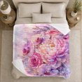 thumbnail image 5 of Peony Rose and Purple Blossom Watercolor Bouquet, Soft Botanical Floral Art for Flower Lovers, Birthday Gift, Cozy Flannel Blanket for Bedroom, Floral Home Decor, 5 of 9