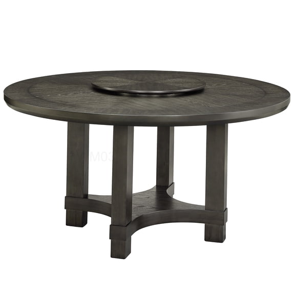 60 Inch Round Pedestal Dining Table with Lazy Susan, Dark Brown Wood Table for 6 Seats