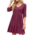 thumbnail image 2 of HERESOM Women Summer Dresses for Women's Fashion Solid Middle Sleeves Round Neck Patchwork Dress, 2 of 6