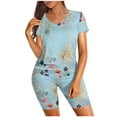 thumbnail image 2 of Two Piece Summer Sets Plus Size Women's Fashion Casual Spring Summer Short Sleeve Round-Neck Blouses & Shirts Sets 2 Piece Beach Outfits for Women, 2 of 7