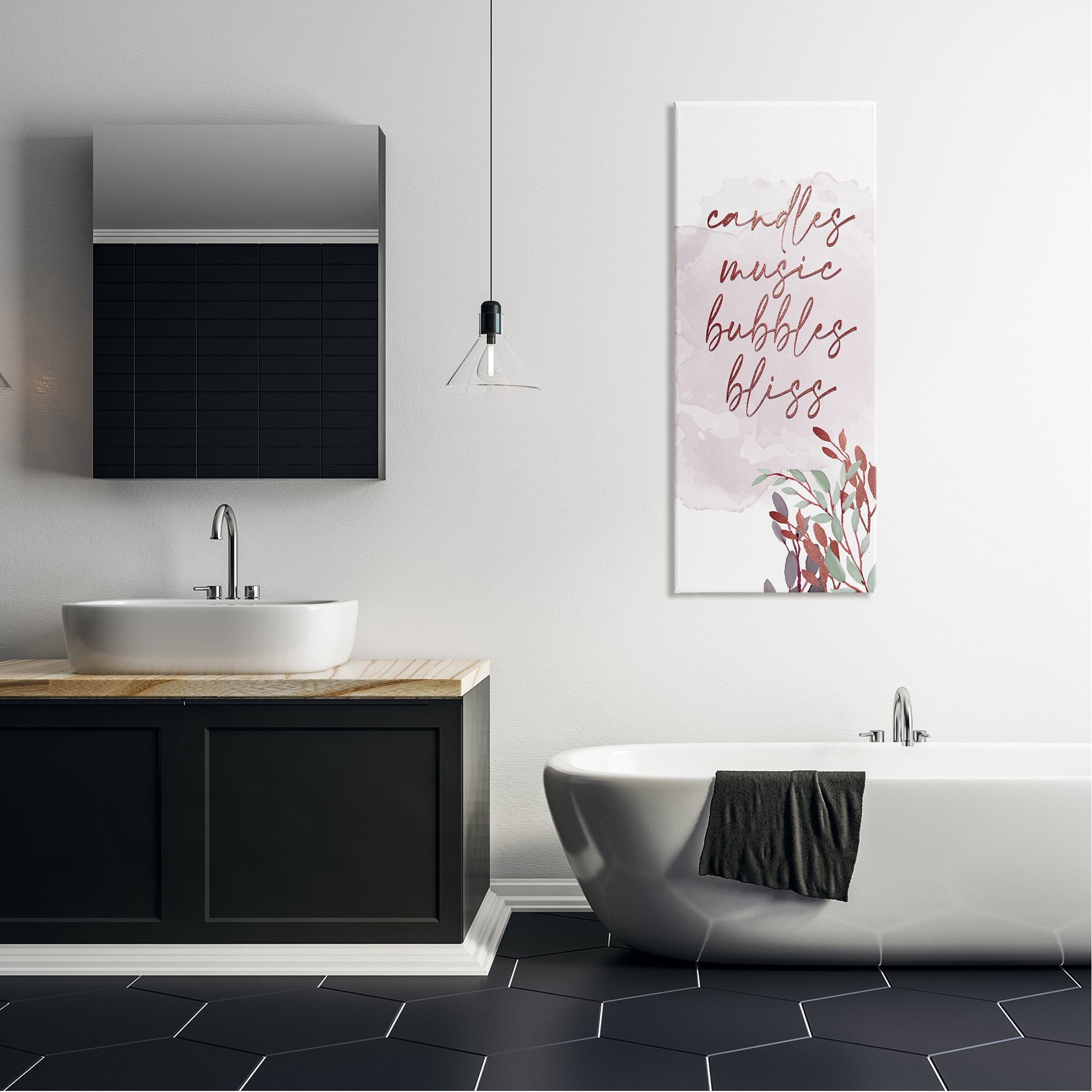 Stupell Industries Pink Bathroom Words Botanical & Floral Painting Gallery Wrapped Canvas Art Print Wall Art, 20 x 48