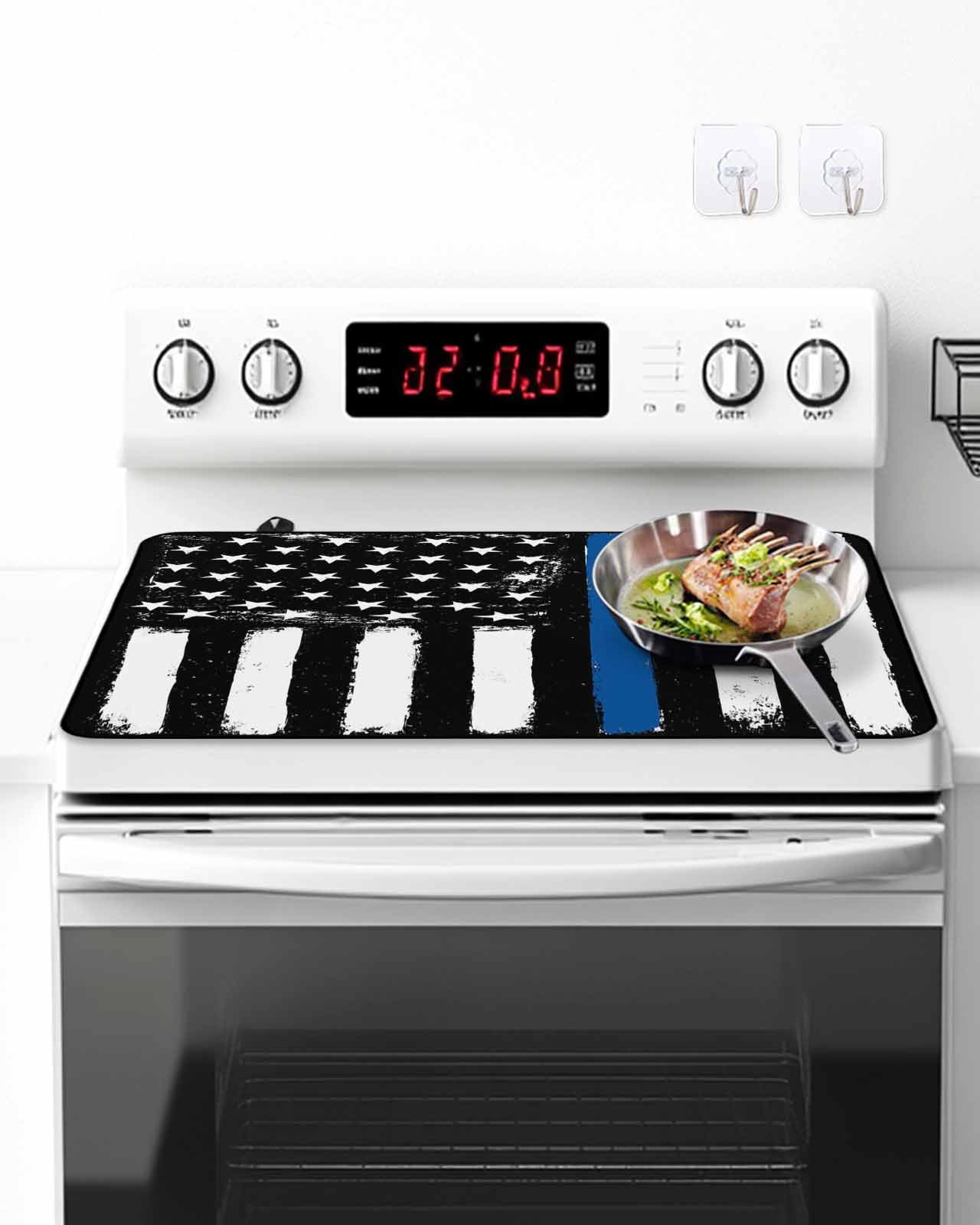 Stove Top Covers for Electric Stove, Blue American Flag Glass Stovetop Cover Protector, Black White Stars Stripe US Flag Induction Cooktop Protector Oven Mat for Kitchen Countertop 24"x21"