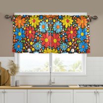Yayeee Kitchen Curtains Set of 2 Light Filtering 57"x24" Over Sink Window Panels, Cartoon Flowers