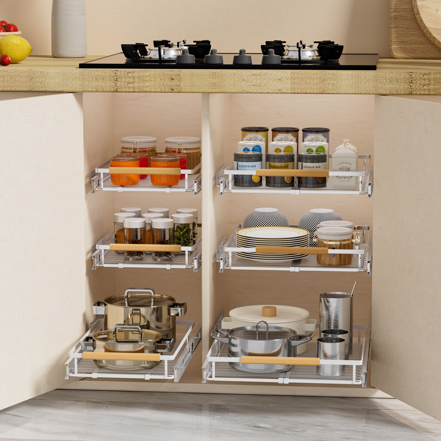 SANNO Pull Out Drawer Cabinet Organizer, Expandable Slide Out Storage Shelves - Heavy Duty, for Cabinets, Under Sink and Wardrobe, Opening Size Required 16.3"~26.3" 1 Pack