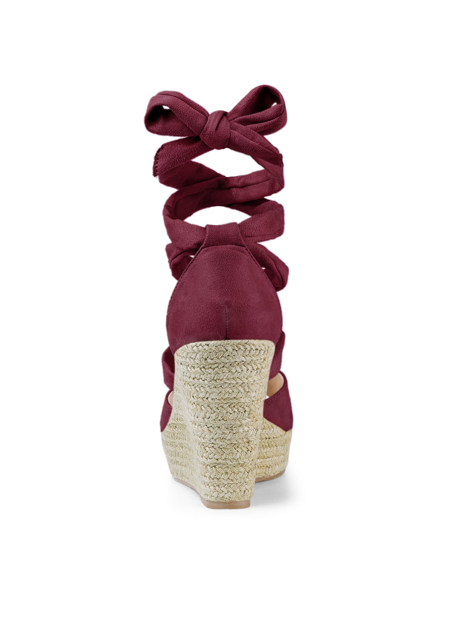 DARING DIVA Women's Lace Up Espadrilles Platform Wedges Sandals Burgundy 7.5