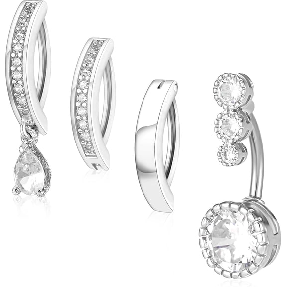 4 Pcs Belly Button Ring for Women 14G Short Opal Navel Rings Clicker Belly Button Ring Bar Piercing Surgical Steel Cute Belly CZ Reverse Navel Rings Dangle Body Belly Piercing Jewelry