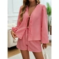 thumbnail image 6 of Women'S 2 Piece Outfits Set Long Sleeve Tie Front Top Short Set Casual Tracksuit Pajama Sets Red XL, 6 of 8