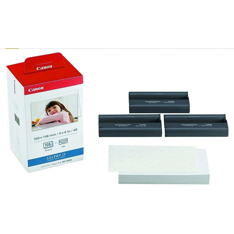 Canon SELPHY CP 写真用紙 Lサイズ 108シート❌4セット Canon KP-108IN Pack: 3 Color Ink, 108 4x6 Glossy Sheets for SELPHY
