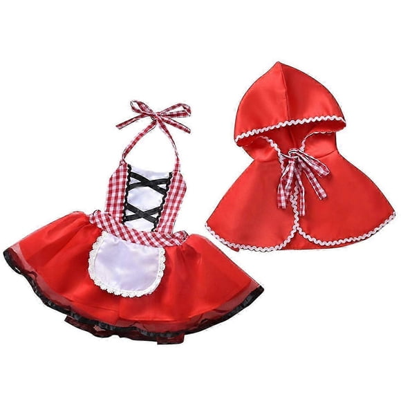 Newborn Toddler Baby Girls Halter Romper Dress Red Cloak Little Red Riding Hood Outfits Party Cospl-2025