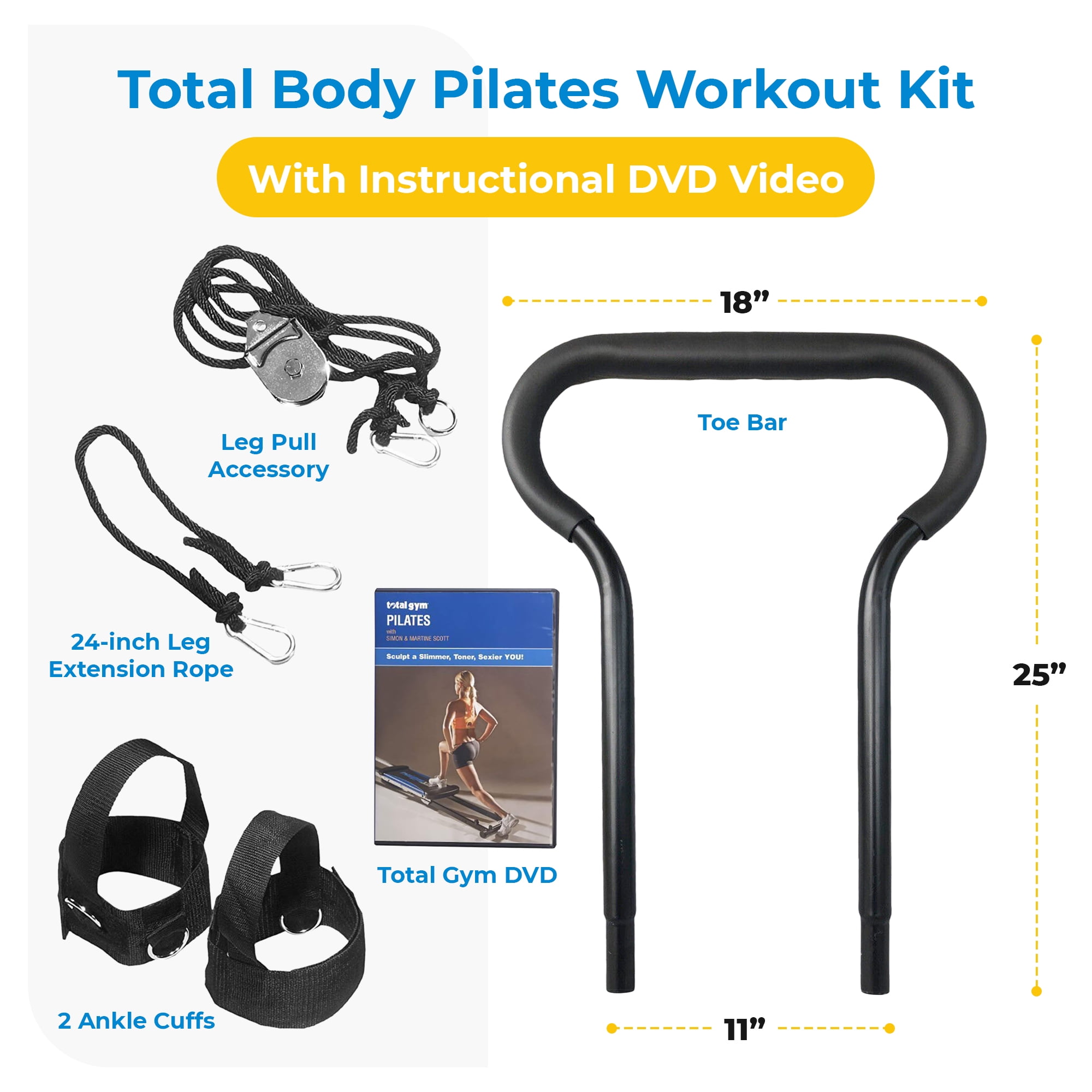 Total Gym PILS Men/Women Total Body Pilates Workout Kit for Strength  Building Training with Instructional DVD Video and Fitness Accessories