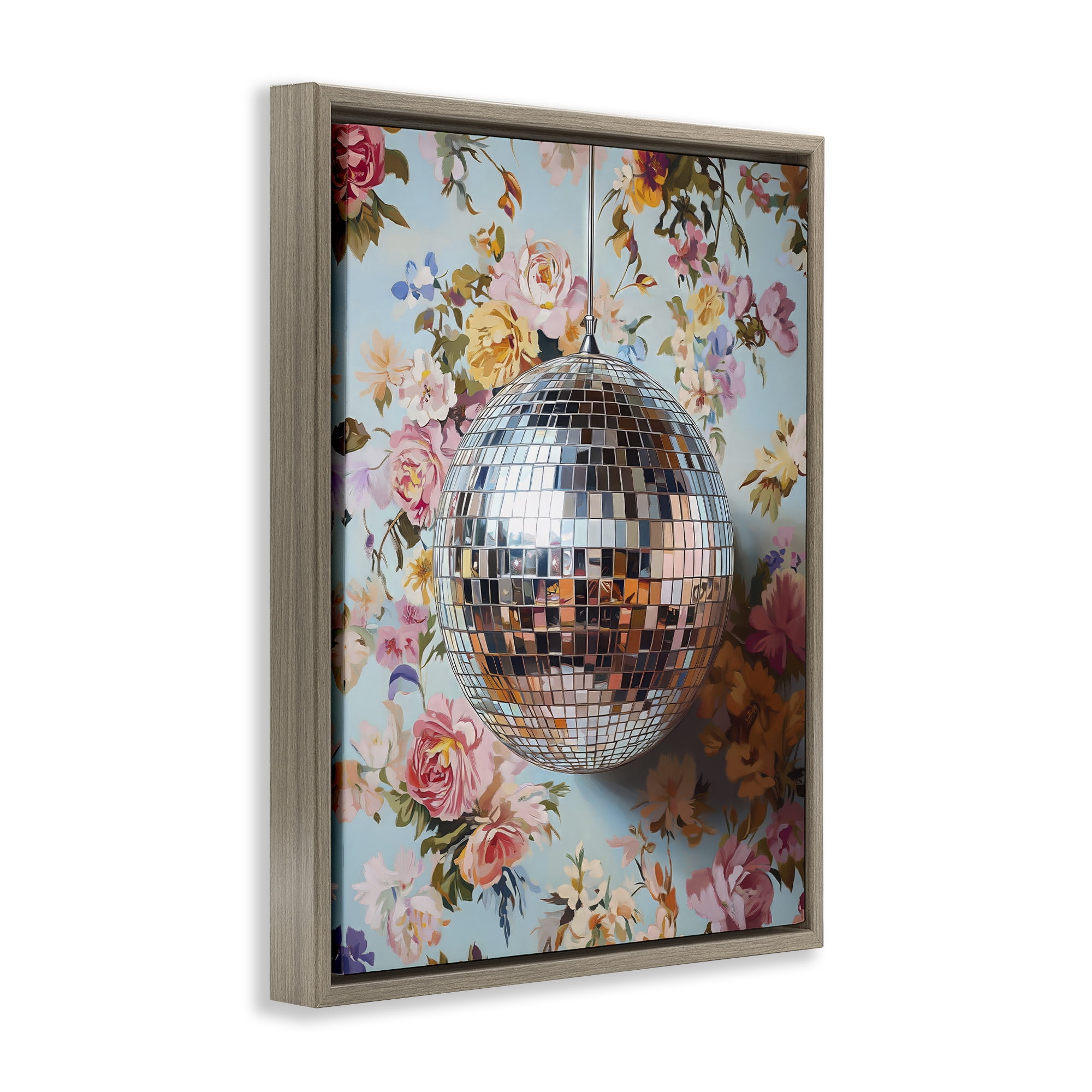 Stupell Industries Floral Disco Ball Reflection Brown Framed Floater Canvas Wall Art, design by LSR Design Studio
