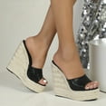 thumbnail image 4 of Women's Sandals Sexy New Straw Woven Simple High Slope Heel Waterproof Trolley Model Slippers LFD-10368-A16, 4 of 6