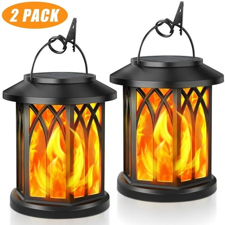 2 Pack Solar Lantern Outdoor Lights, Upgraded Flickering Flame Solar Lanterns Lights Outdoor Waterproof, Hanging Outdoor Solar Lanterns Lights, Solar Powered Lanterns for Yard Garden Decor