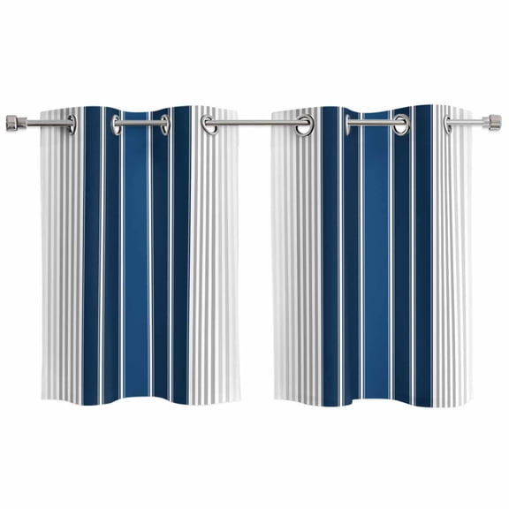 Lake Blue Stripes Kitchen Curtains Small Short 39 Inch Length, Minimalist Abstract Vertical Lines Grommet Top Bedroom Living Room Curtains, Light Filtering Cafe Curtain Drapes 2 Panels Set 55''x39''
