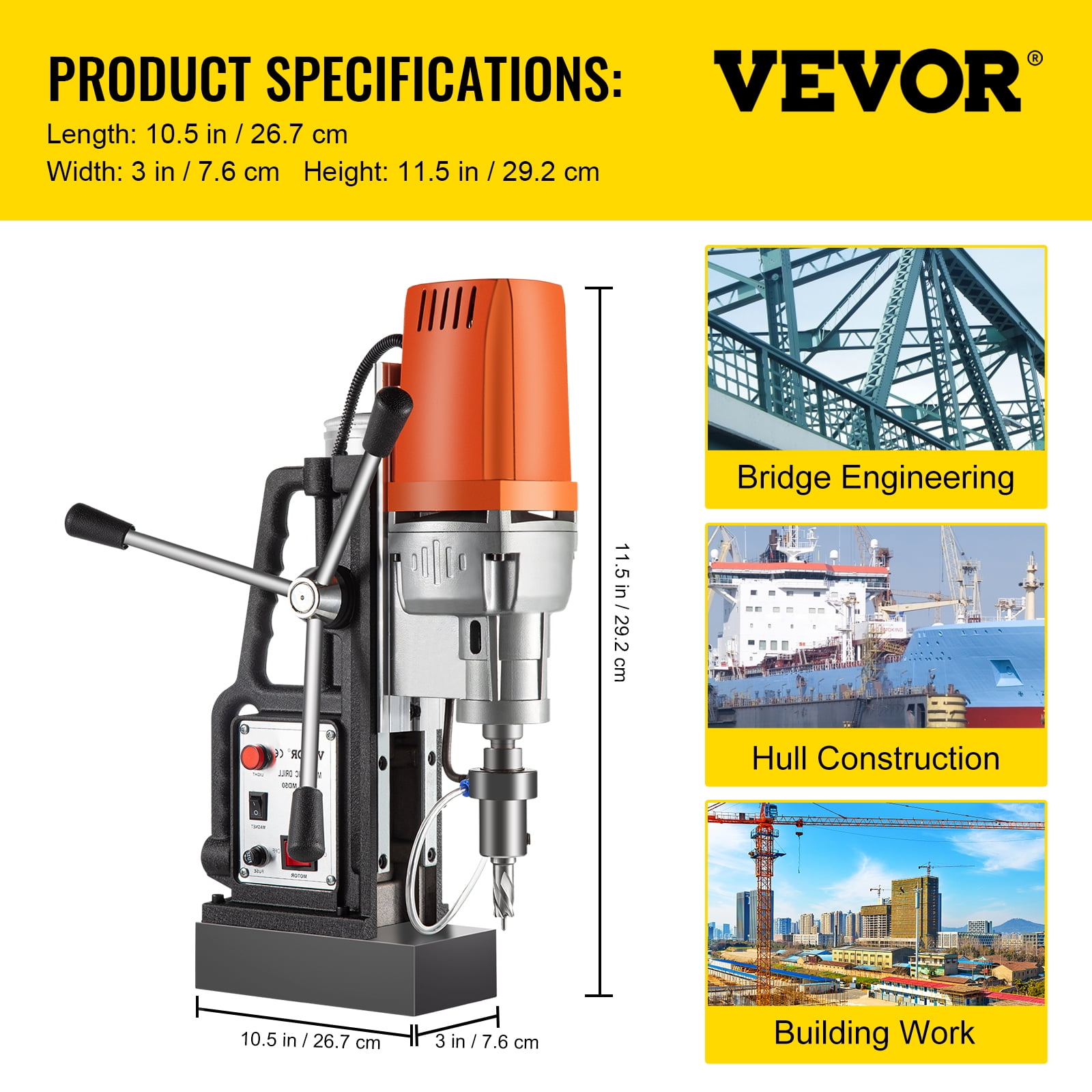 VEVOR Magnetic Drill Press 1680W MD50 Magnetic Drill 300 RPM Spindle Speed Electric Magnetic Drilling System with 2 Inch Boring Diameter and 2900 LBS Magnet Force