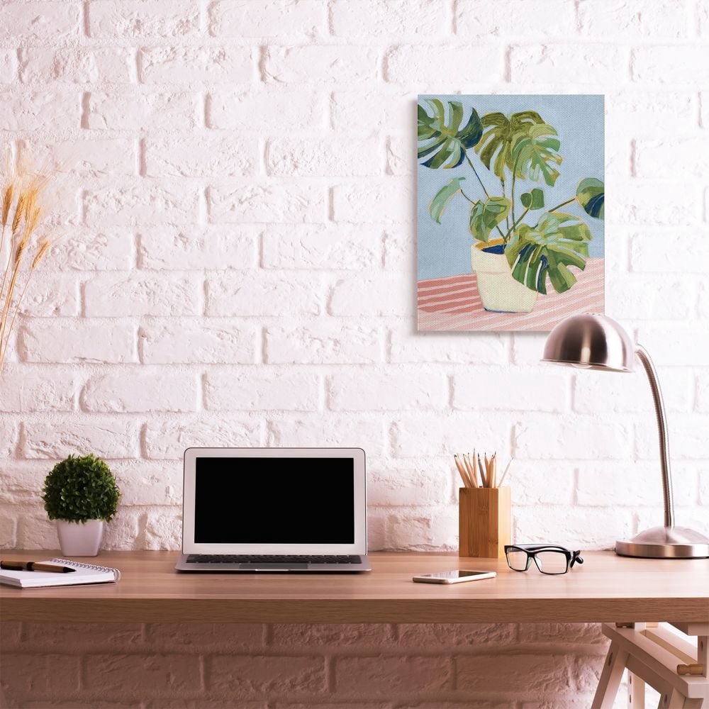 Stupell Industries Monstera Indoor Plant Leaves Green Pink Painting Canvas Wall Art Design by Victoria Borges
