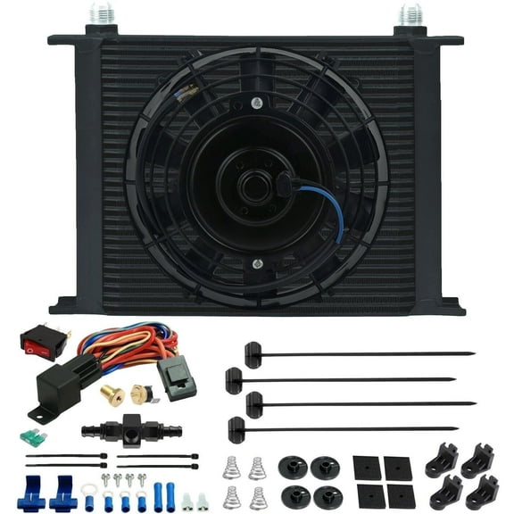 30 Row Engine Trans Oil Cooler Electric Fan Hose Line Thermostat Switch