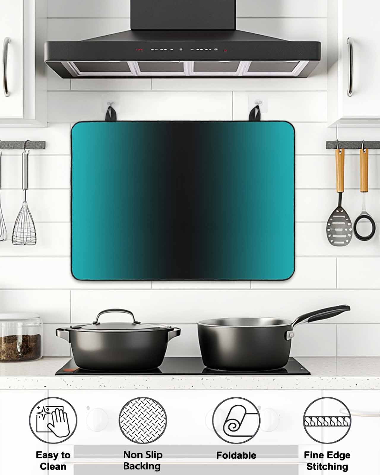 Stove Top Covers for Electric Stove, Teal Black Ombre Glass Stovetop Cover Protector, Gradient Contemporary Abstract Art Induction Cooktop Protector Oven Mat for Kitchen Countertop 36"x21"