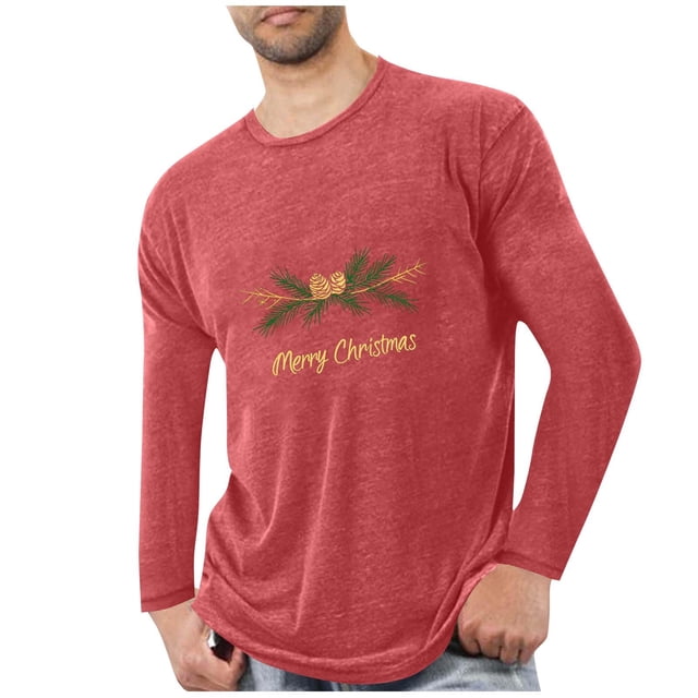 Pyjamas de Noël pour Hommes Pyjamas de Sport et D\'entraînement Physique pour Hommes T-Shirt Imprimé de Noël à Manches Longues et Col Rond pour Hommes